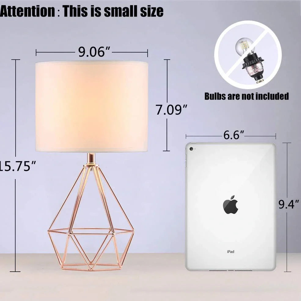 White iron frame table lamp with fabric shade and knob switch, E27 base for LED bulbs