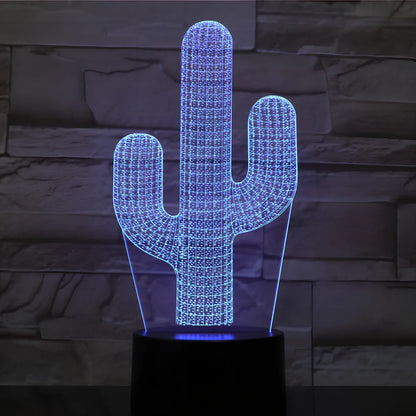 Cactus-shaped LED night light with 3D acrylic design showing colour-changing illumination in compact 200mm size