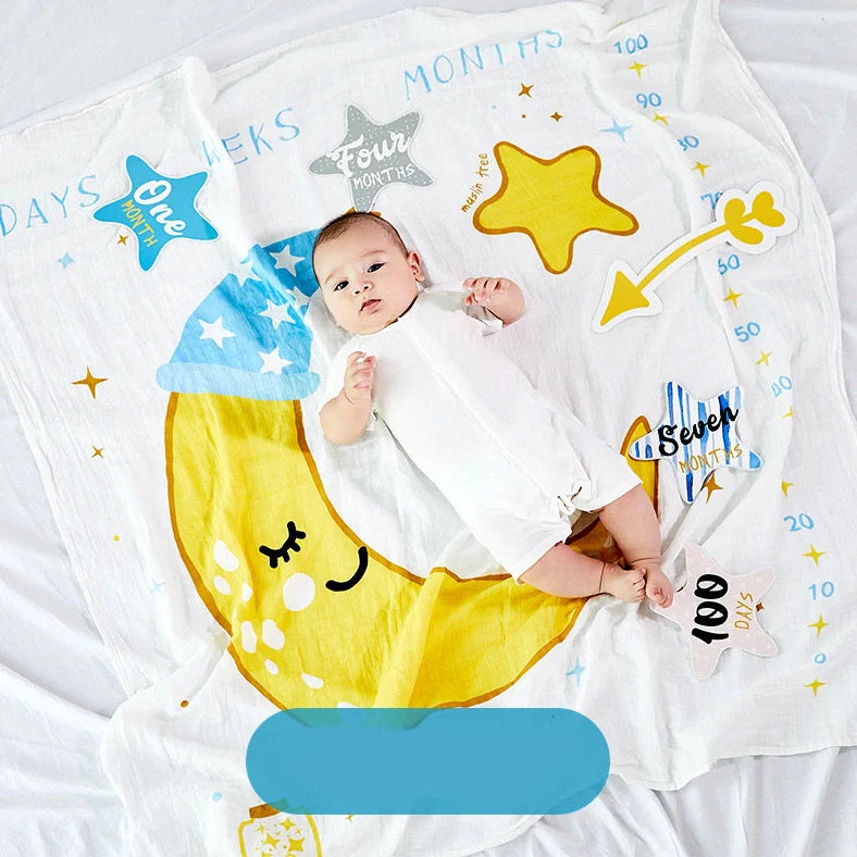 Cotton baby swaddle measuring 120x120cm with cartoon pattern in Rainbow colour option