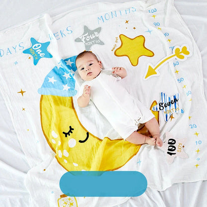 Cotton baby swaddle measuring 120x120cm with cartoon pattern in Rainbow colour option