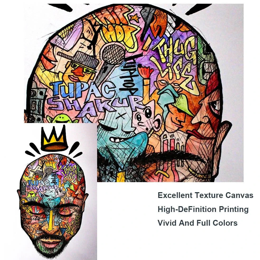 Abstract graffiti rapper portrait on vertical canvas poster, frameless 40x60cm size in Figure One colour variation for wall art