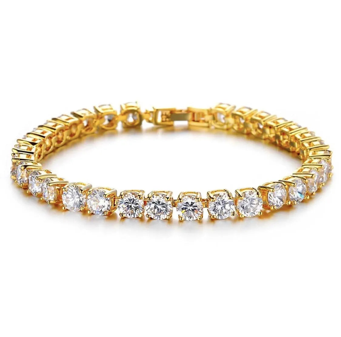 Men's geometric link chain bracelet with a single row of sparkling zirconia rhinestones in five colour options.