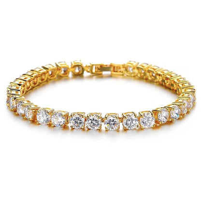 Men's geometric link chain bracelet with a single row of sparkling zirconia rhinestones in five colour options.