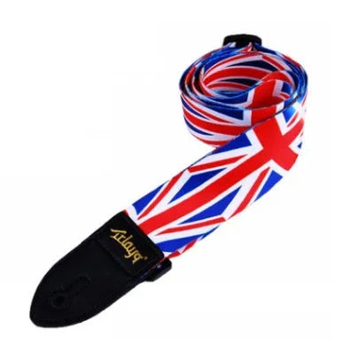 Printed cloth guitar shoulder strap showing eight different graphic design options