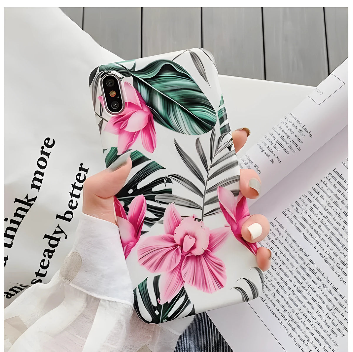 Pink floral design TPU back cover case for multiple iPhone models