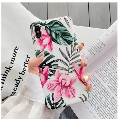 Pink floral design TPU back cover case for multiple iPhone models