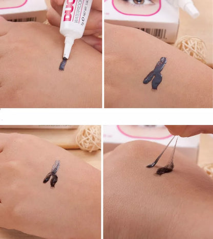 Professional false eyelash glue in black and white for natural, lasting eye makeup