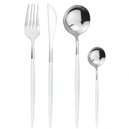 24-piece stainless steel cutlery set with mirror-polished finish showing six place settings in gold colour