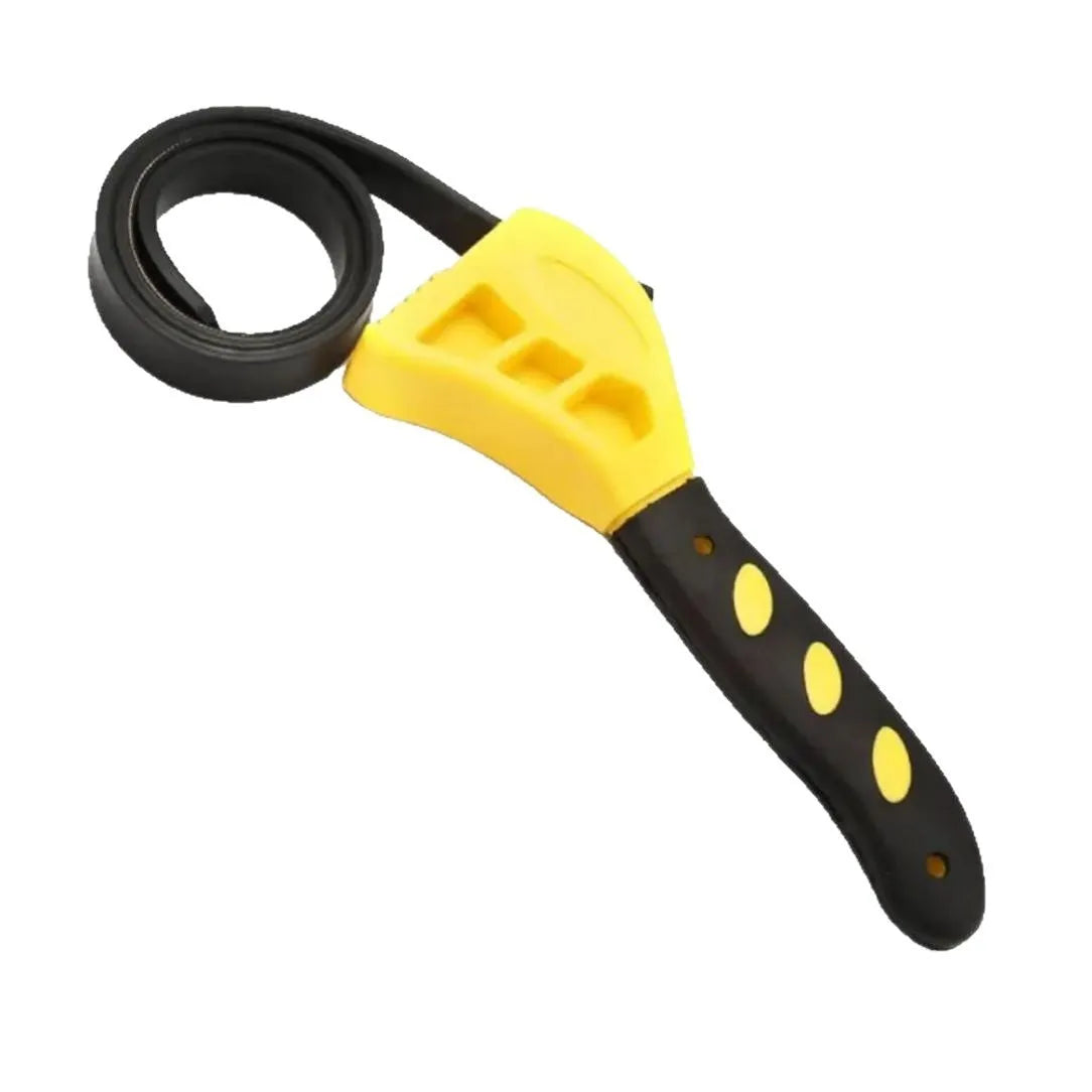 Adjustable rubber strap wrench showing phosphated finish and 21.5cm length with measurement scale