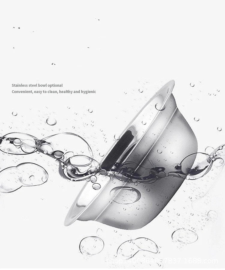 Automatic nonelectric pet water dispenser with bowl, 1.8L capacity, available in gray, blue, and pink