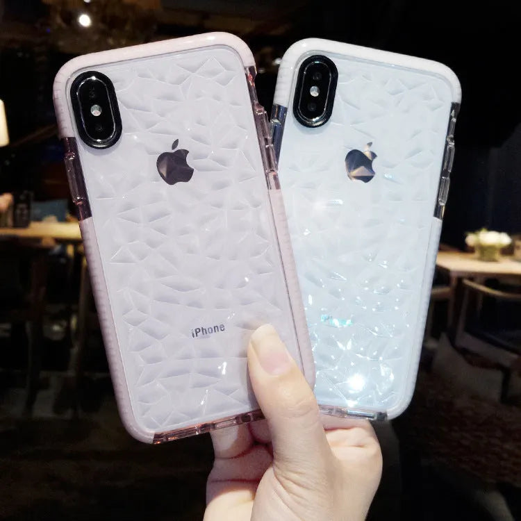 TPU iPhone case with striped back cover design in pink with white edge colour option