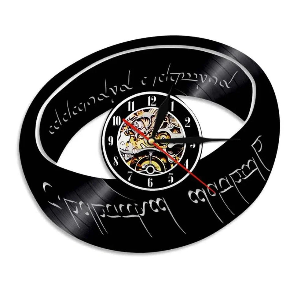 Black 30cm vinyl record wall clock with quartz pointer display and plastic shell, modern decorative design for home or office