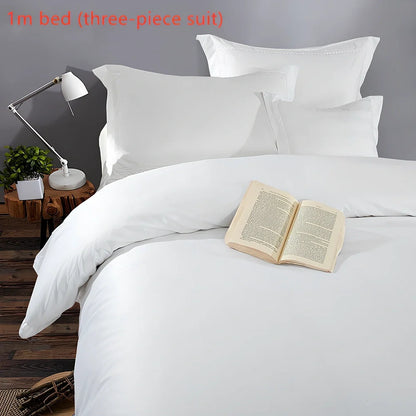 Four-piece 100% cotton satin bedding set for 1.8m bed: 250x240cm duvet cover, 260x280cm flat sheet, 180x200cm fitted sheet with 25cm depth, two 60x90cm pillowcases