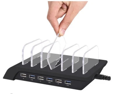 6-port USB charging hub with sleek, space-saving design and intelligent fast charging technology