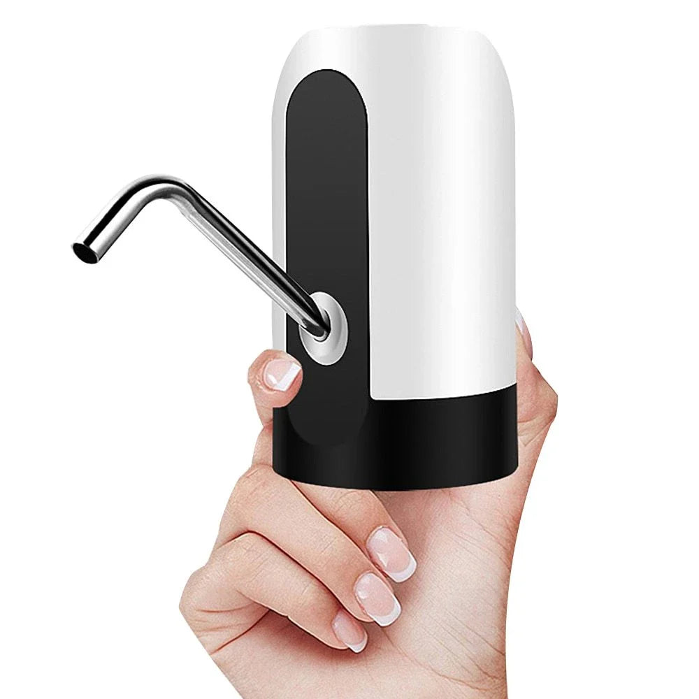 Cordless electric water bottle pump with USB charging, automatic suction, and wide bottle compatibility