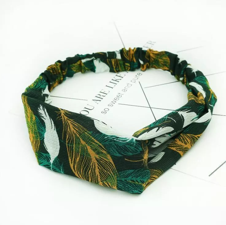 Women's retro style printed headband with elastic free size in various colors