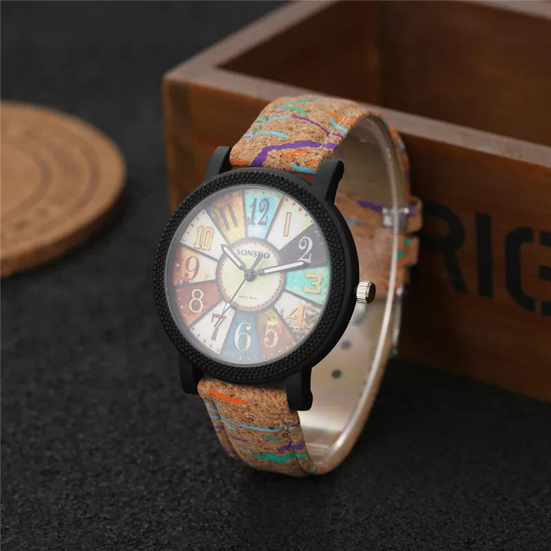 Vintage Leather Quartz Wrist Watch for Women with 37mm dial and leather strap