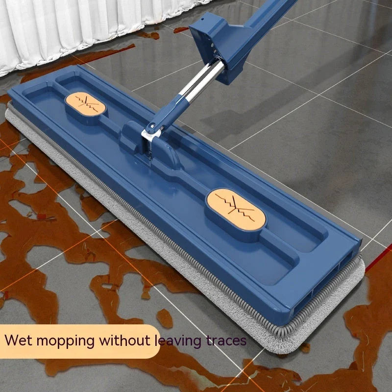 360° Rotating Flat Mop with Stainless Steel Handle and Self-Contained Dewatering Scraper for Effortless Floor Cleaning