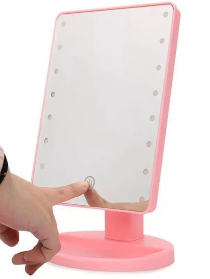 Tabletop cosmetic mirror with 360 degree rotation, touch induction control, 16 or 22 LED lamp beads, 17x22cm, in black, white or pink