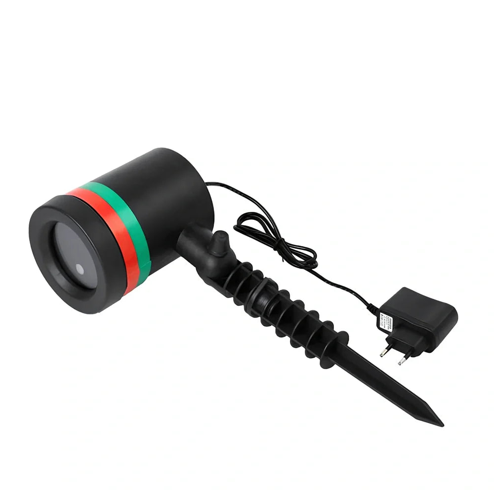 Black Christmas projection light with starry laser pattern on brick wall, 13.5cm unit with 29cm handle