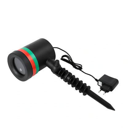 Black Christmas projection light with starry laser pattern on brick wall, 13.5cm unit with 29cm handle