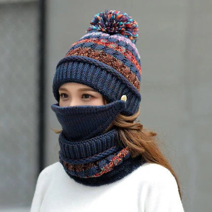 Cozy and stylish Korean-style knitted winter hat in a variety of colors, featuring a satin weave and striped pattern design