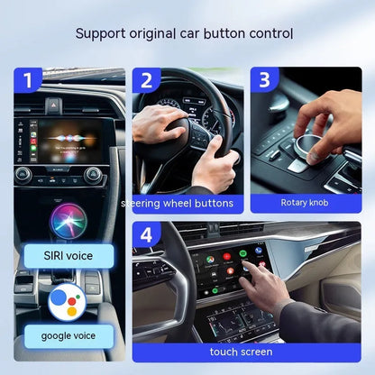 Car audio and video entertainment conversion box with ABS PC construction measuring 76mm