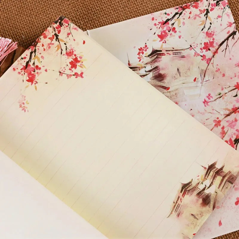 Watercolour-themed retro Chinese style thread-bound notebook in Azalea colour with 208x140mm dimensions