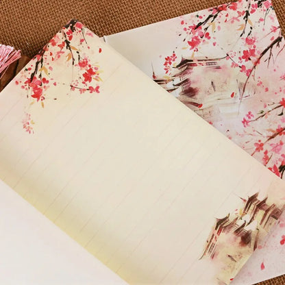 Watercolour-themed retro Chinese style thread-bound notebook in Azalea colour with 208x140mm dimensions