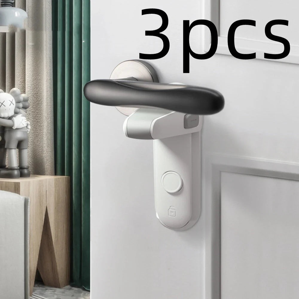 Children's safety door lever lock in enamel gray, easy to install and remove