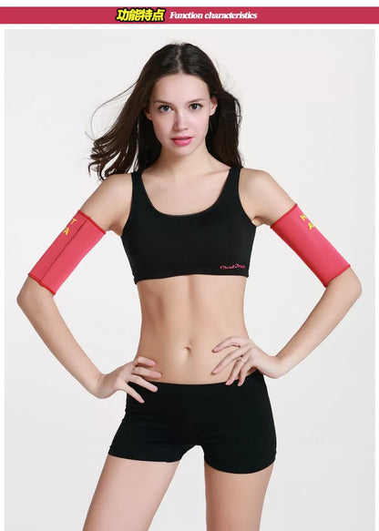 Women's Sauna Arm Slimming Sleeve Wraps in black and red for weight loss and arm shaping