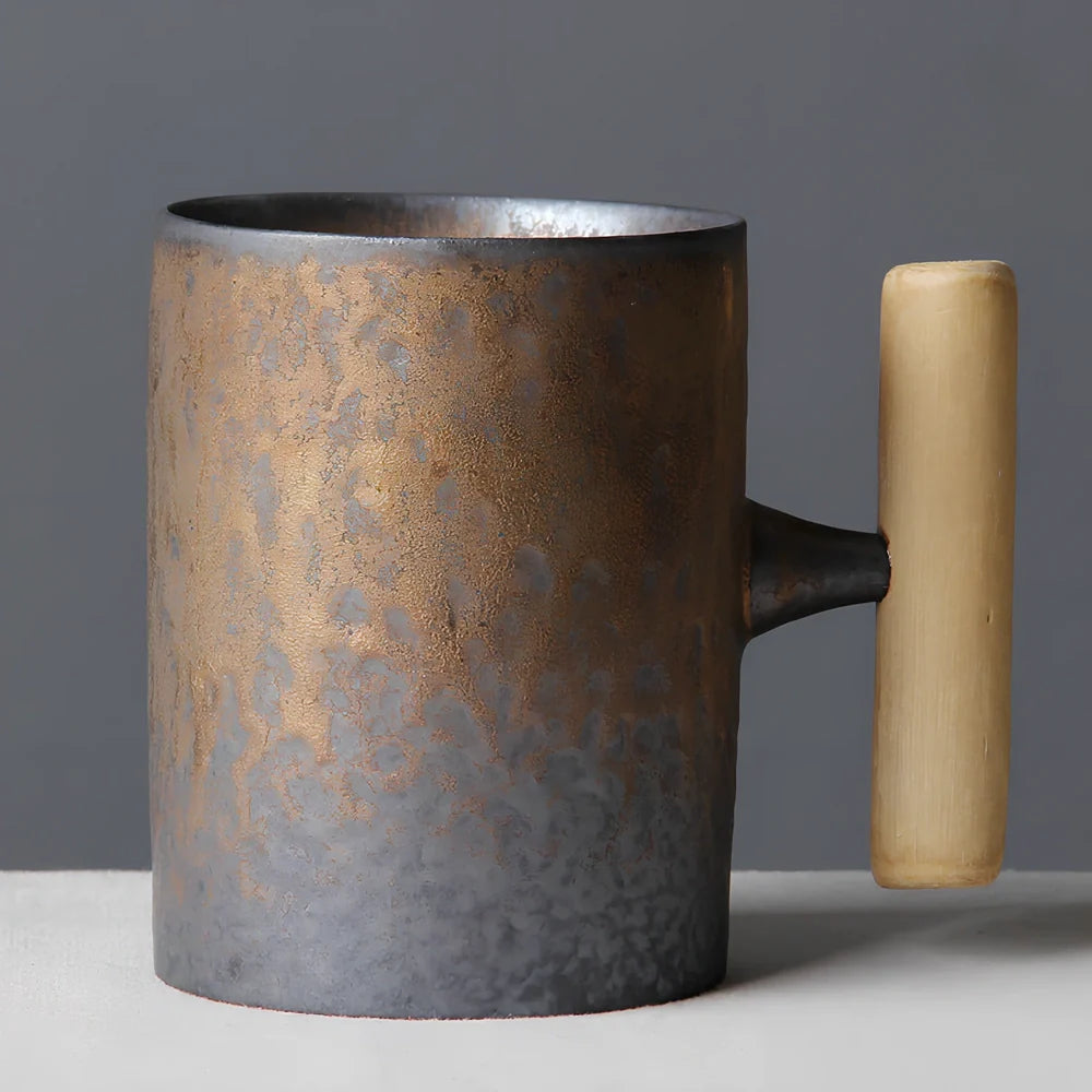 Japanese ceramic mug with solid colour finish showing 350ml capacity and reinforced rim construction