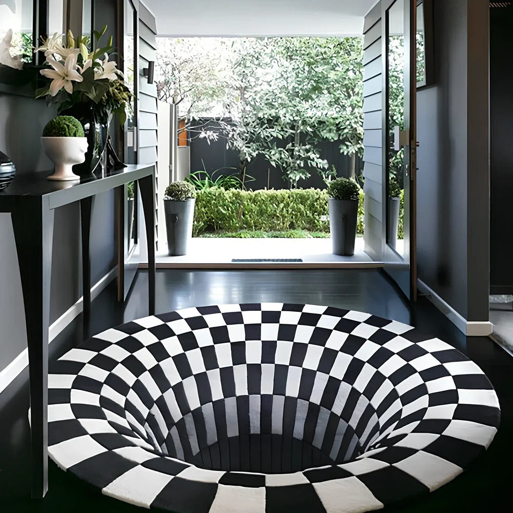 Rectangular geometric pattern carpet in machine-woven construction for living room floor protection