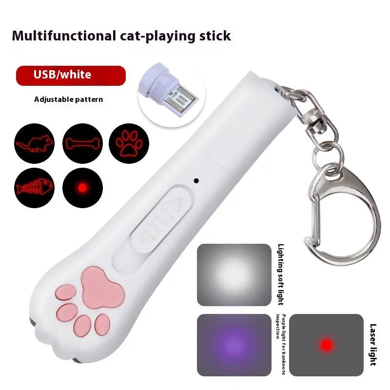 Infrared rechargeable pet laser toy projecting cat footprints pattern in blue colour