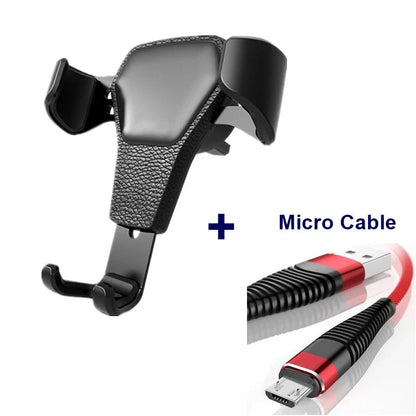 Leather grain gravity mobile phone car holder in black and white, compatible with most smartphones