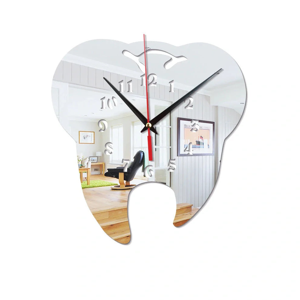 Rectangular acrylic tooth shape wall clock with mirror surface in modern Chinese design