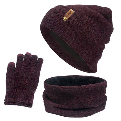 Wool touch screen gloves with scarf and hat set for cold weather