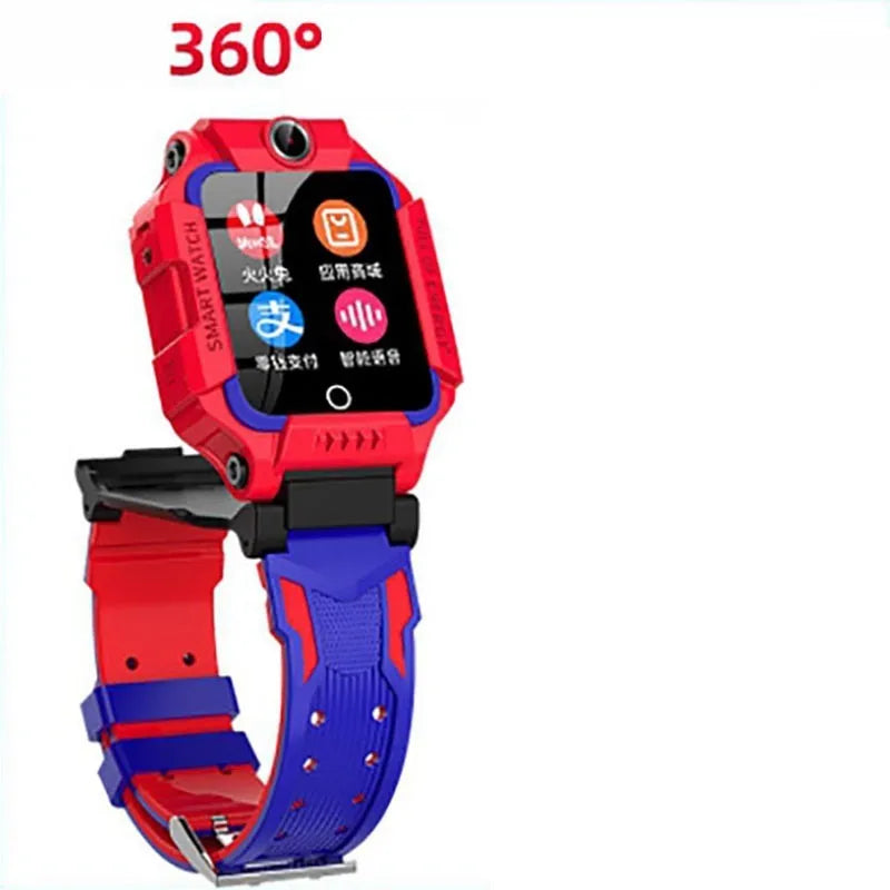 Z6 children smart watch with silicone strap, 128 x 128 touchscreen, and colour options in blue, pink, purple, and red