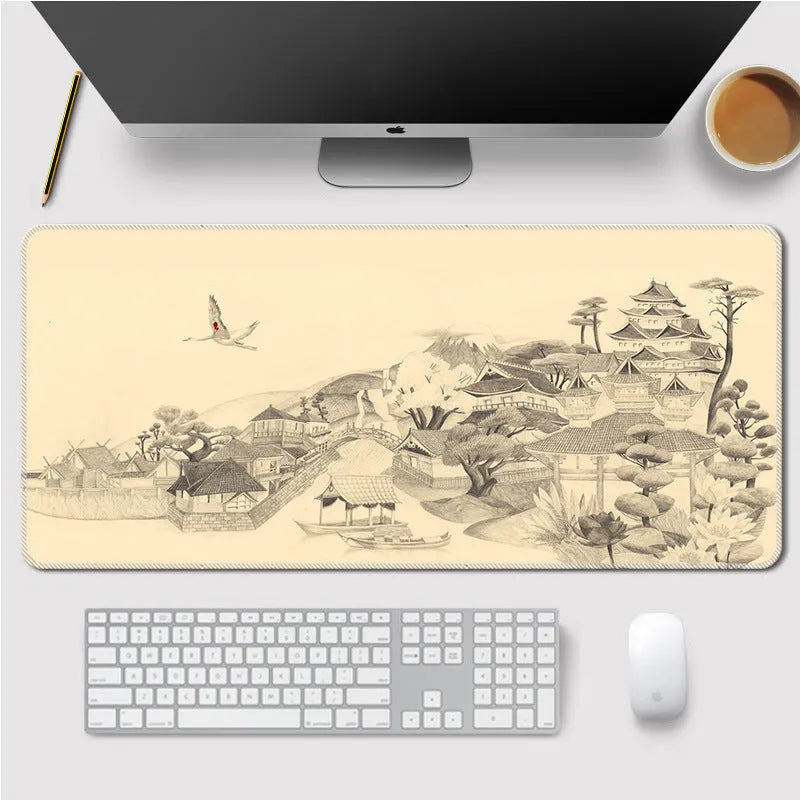 Large landscape mouse mat in rubber and cloth, lock thickened, anti-slip, 300x700mm to 400x900mm.