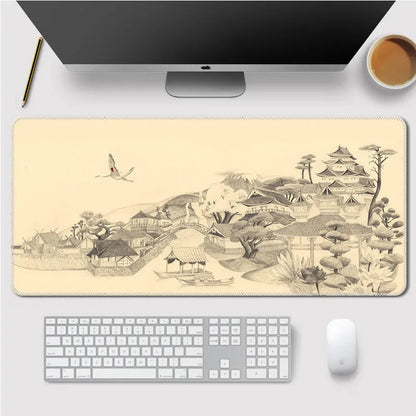 Large landscape mouse mat in rubber and cloth, lock thickened, anti-slip, 300x700mm to 400x900mm.