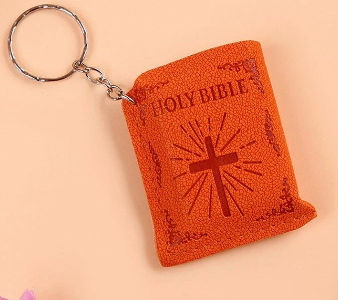Mini Holy Bible PVC Leather Keychain with Cross Design - Durable and Faith-Inspired