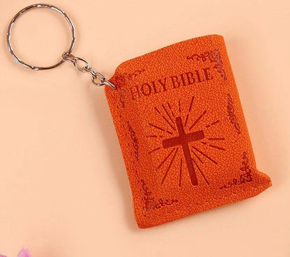 Mini Holy Bible PVC Leather Keychain with Cross Design - Durable and Faith-Inspired