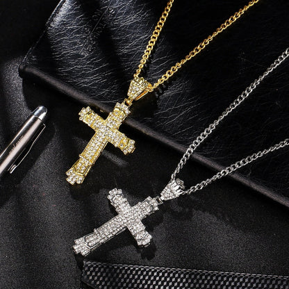 Stylish Iced Out Men's Cross Necklace in silver and gold options