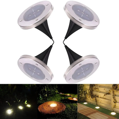 Stainless steel solar garden light measuring 11.5x11.5x13cm with automatic dusk operation