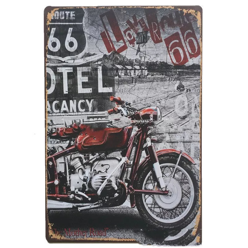 Retro tin painting metal craft with car and motorcycle design, 20x30cm