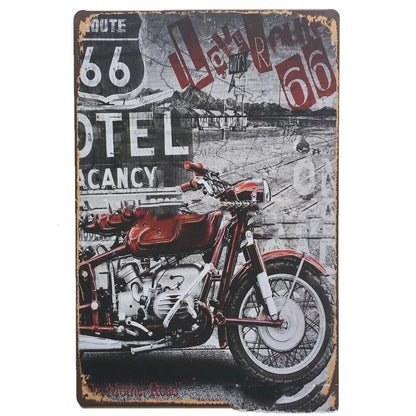 Retro tin painting metal craft with car and motorcycle design, 20x30cm