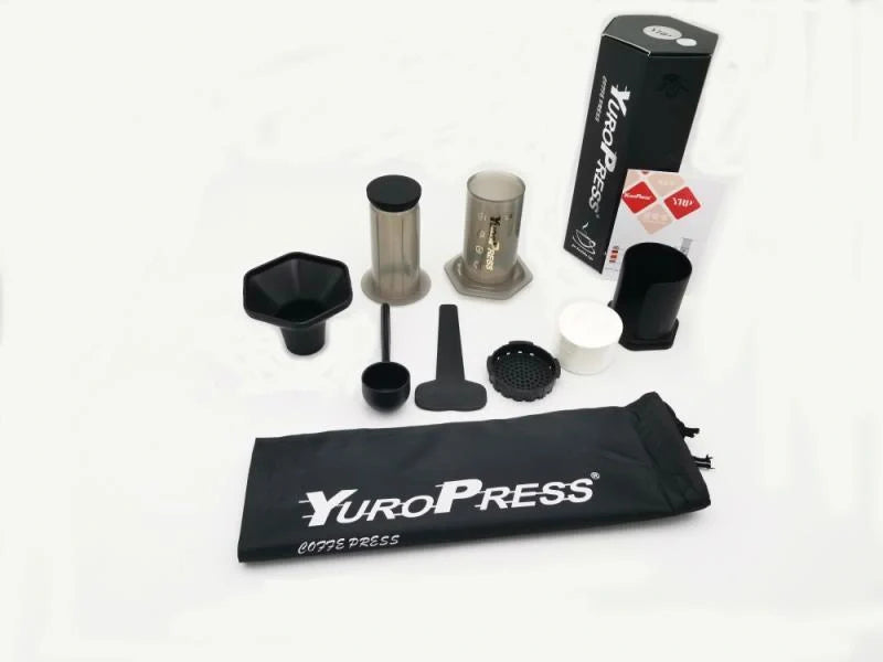 French Press Coffee Maker in gray, pink, blue, and orange with silicone and food-grade plastic construction