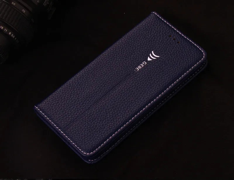 Black PU leather wallet case for iPhone X with cards stored inside