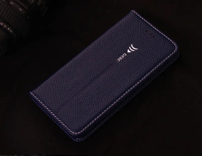 Black PU leather wallet case for iPhone X with cards stored inside