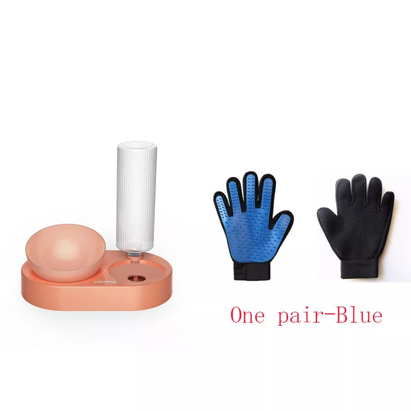 Automatic double bowl pet feeder with water dispenser for dogs and cats